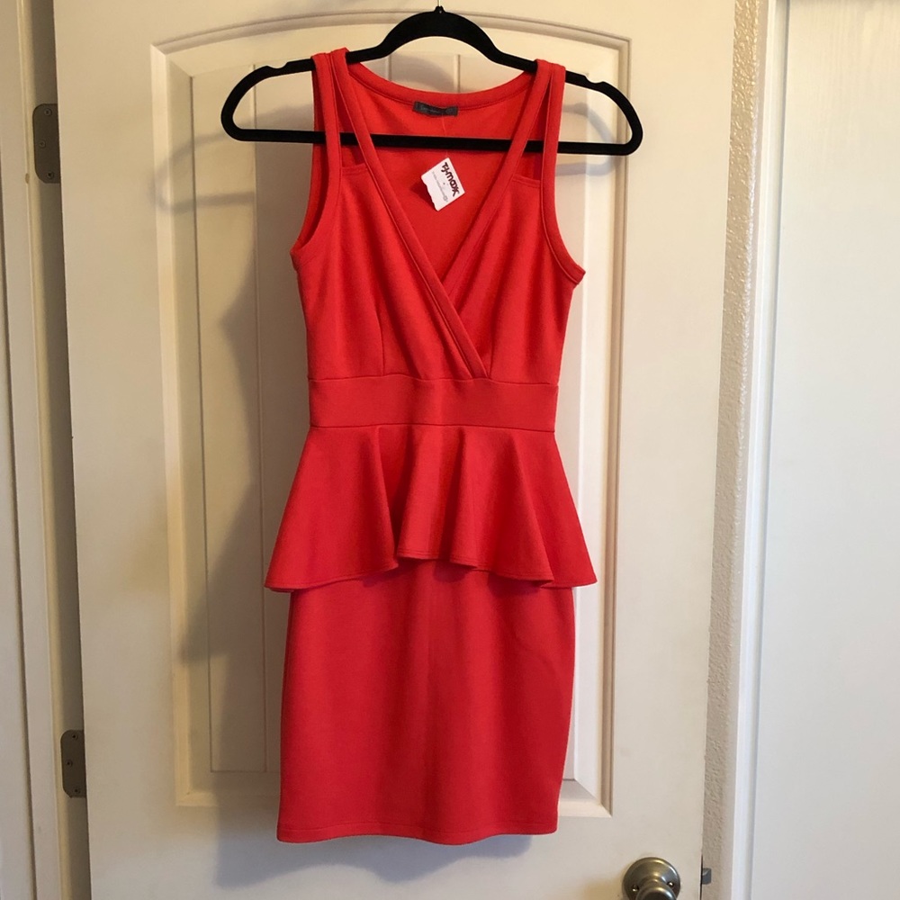Red Orange Peplum Mini Dress